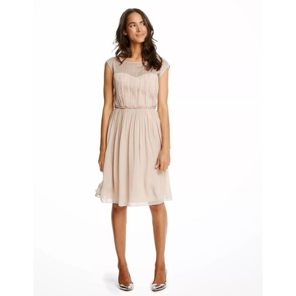 Boden Eva Women's US Size 6L Pale Pink Chiffon Bridesmaids Knee Length Dress NWT - Picture 1 of 13